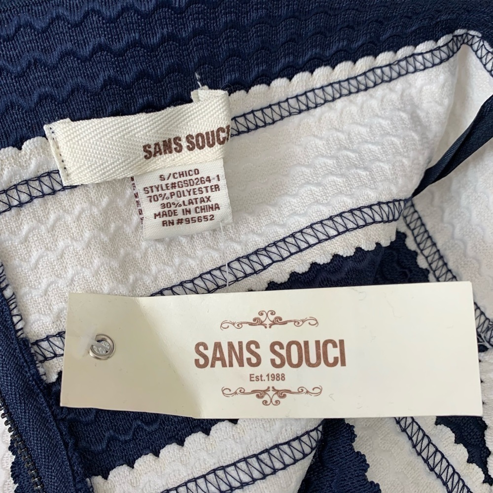 Sans Souci White Blue Stripe Dress Size Small - Picture 13 of 16